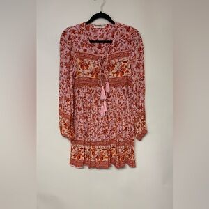 R.Vivimos dress SZ S pink & red floral mini bohemian hippie babydoll cottagecore